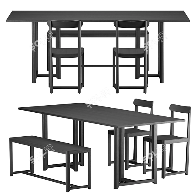 Sleek Seleri Furniture Set: Chair, Bench, and Table 3D model image 4