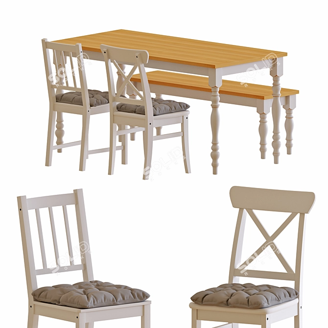 Scandinavian Oak Dining Set 3D model image 1