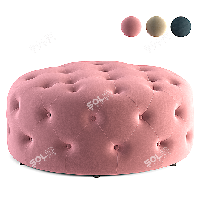 Blush Pink Velvet Hampton Pouffe 3D model image 1