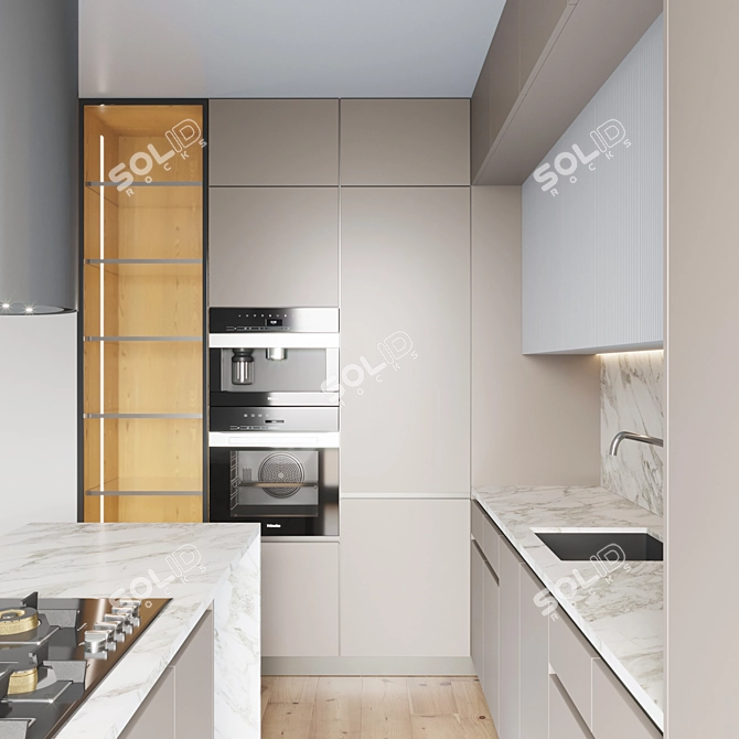 Modern Kitchen Set: Gas Hob, Oven, Coffee Machine, Wine Fridge, Sink, Hood 3D model image 4