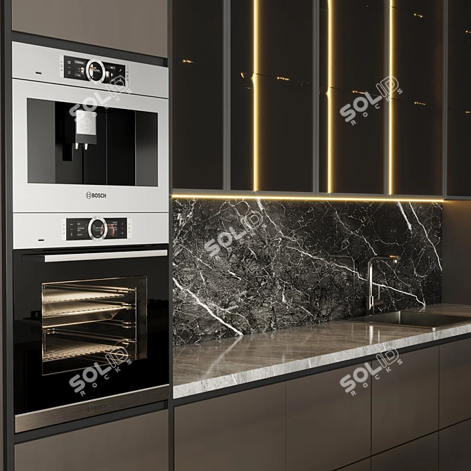 Modern White Kitchen with Island Stove 3D model image 2