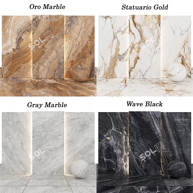 Marble Collection: Gray, Black, Oro, Statuario 3D model image 2