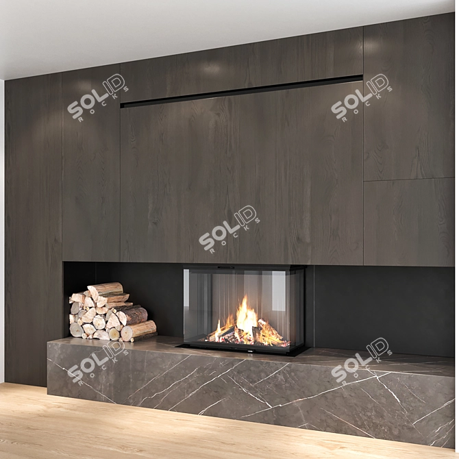 Modern Fireplace Wall Set 3D model image 2