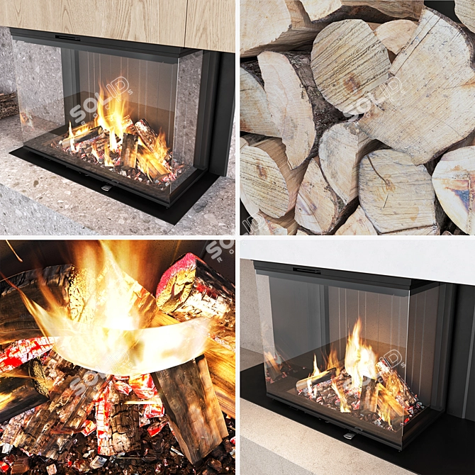 Modern Fireplace Wall Set 3D model image 4