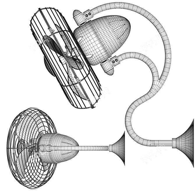 Art Nouveau Oscillating Wall Fan 3D model image 6