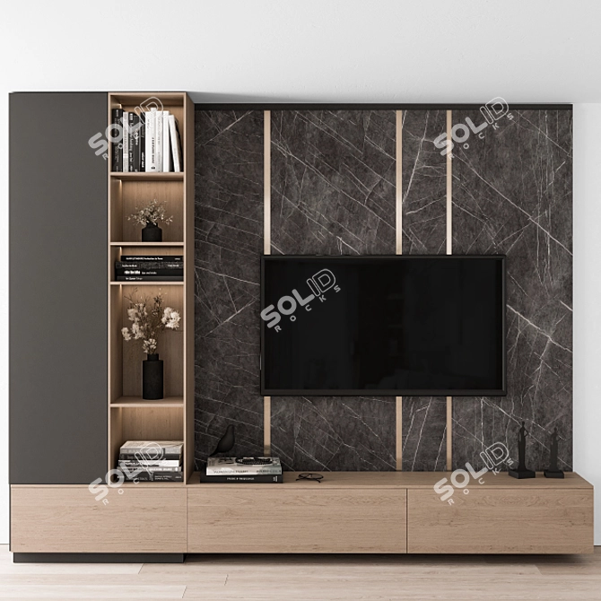 Black and Wood TV Wall Set 17 3D model image 1