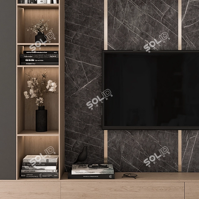 Black and Wood TV Wall Set 17 3D model image 2