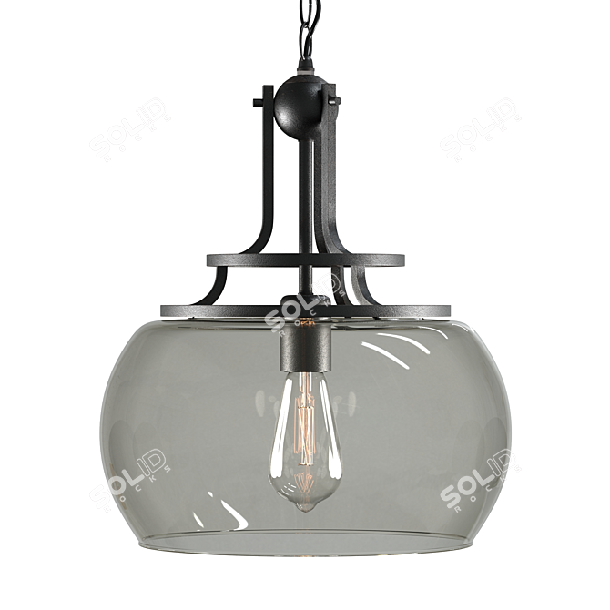 Vintage Black Glass Pendant 3D model image 2