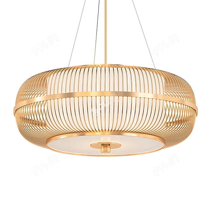 Japanese Bamboo Chandelier: Elegant Illumination. 3D model image 1