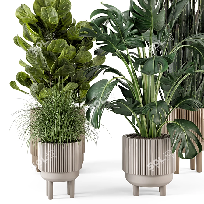 Concrete Pot Standing Legs Indoor Set 3D model image 5