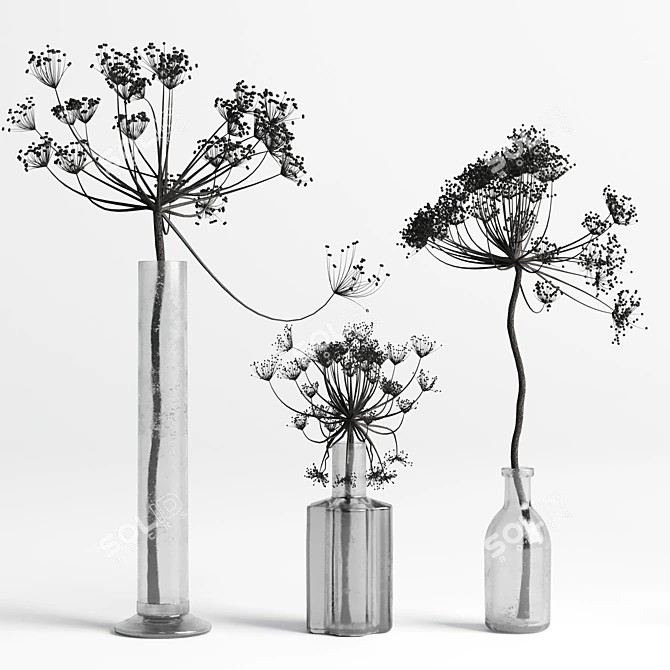 Elegant Dry Hogweed Bouquet 3D model image 1