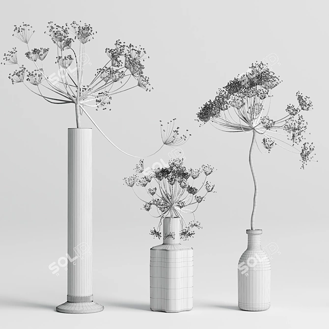 Elegant Dry Hogweed Bouquet 3D model image 7