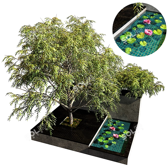 Diverse Plant Collection: Trees, Bushes, Lilies 3D model image 1