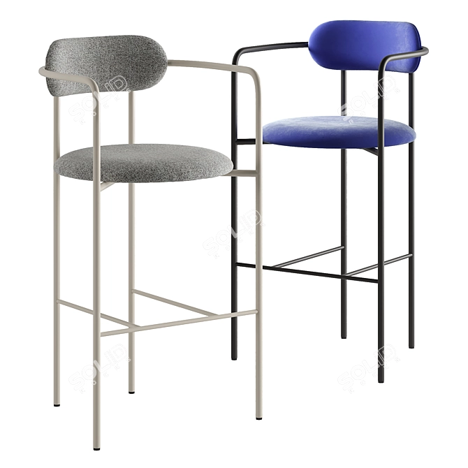 Versatile Metal and Fabric Bar Stool 3D model image 1