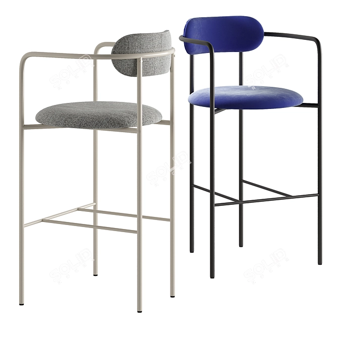 Versatile Metal and Fabric Bar Stool 3D model image 2