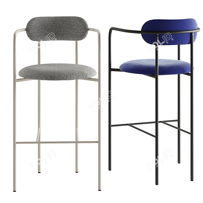 Versatile Metal and Fabric Bar Stool 3D model image 3