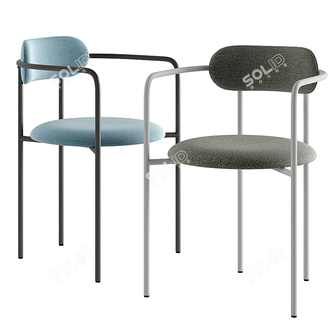 Metal and Fabric Armchair Stool 3D model image 2