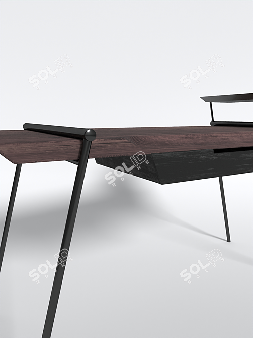 Minimalist Oak Desk with Storage 3D model image 2