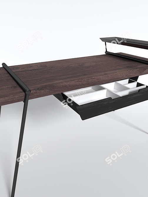 Minimalist Oak Desk with Storage 3D model image 3