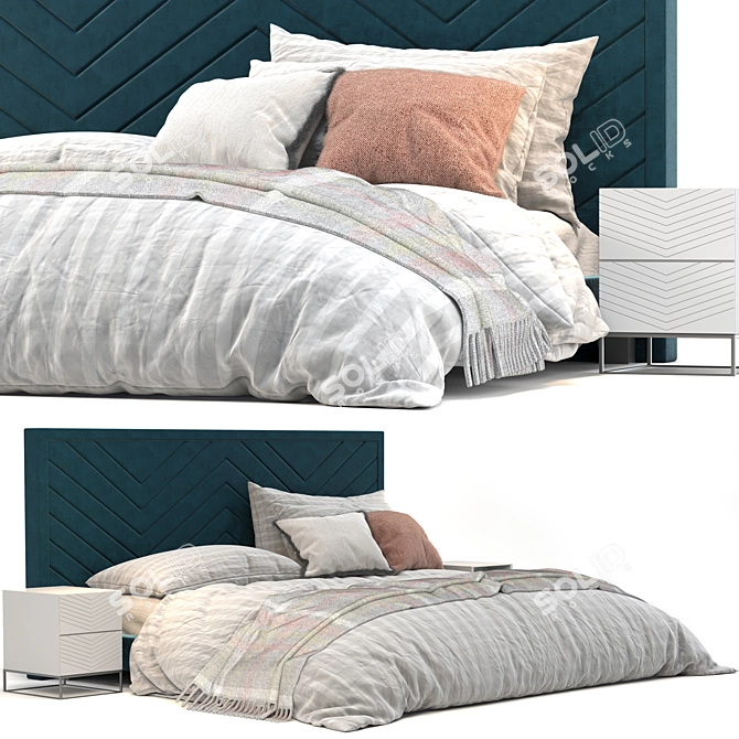 Luxury Dark Teal Velvet Bed 3D model image 1