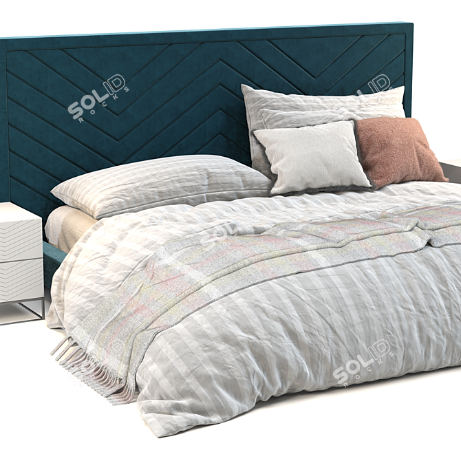 Luxury Dark Teal Velvet Bed 3D model image 3