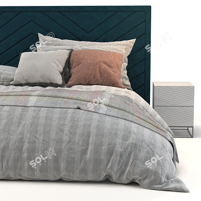 Luxury Dark Teal Velvet Bed 3D model image 4