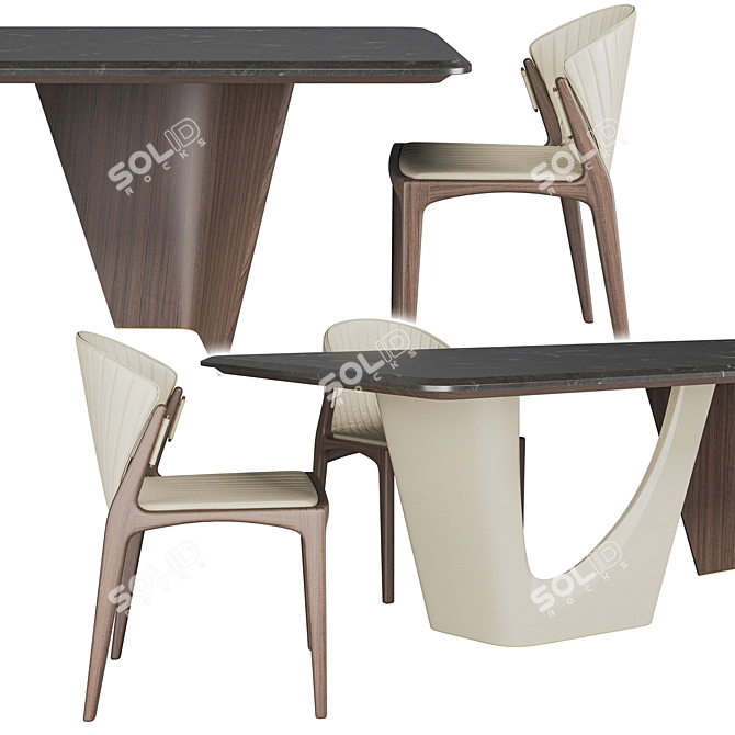 Elegant Pinnacle Table & Luisa Chair 3D model image 2