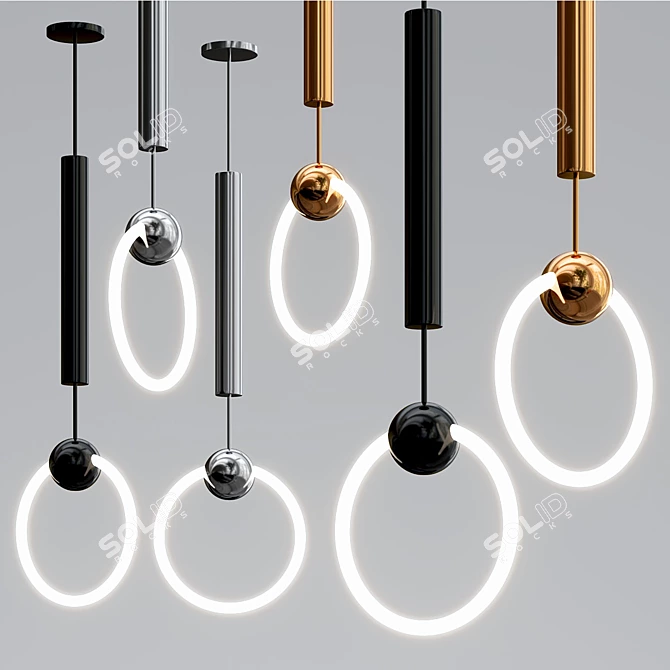 Modern Chrome Ring Light Lamp 3D model image 2