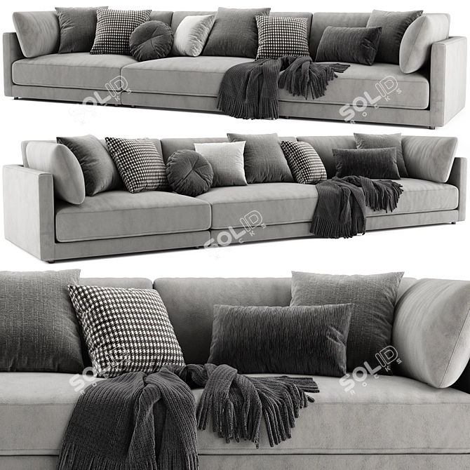 Elegant Blanche Katarina 3-Seater Sofa 3D model image 3