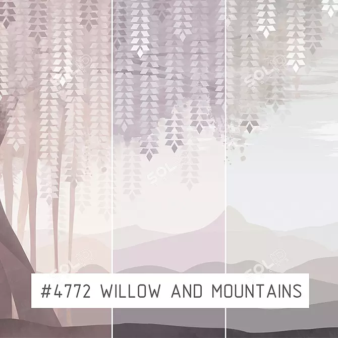 Serene Willow Mountain Wallpapers 3D model image 1