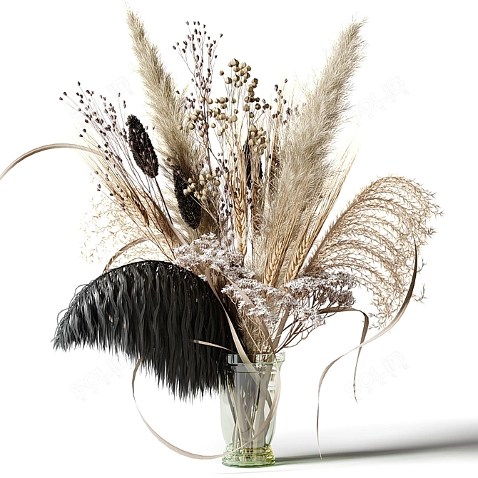 Eternal Beauty: Dried Bouquet with Black Feather 3D model image 1