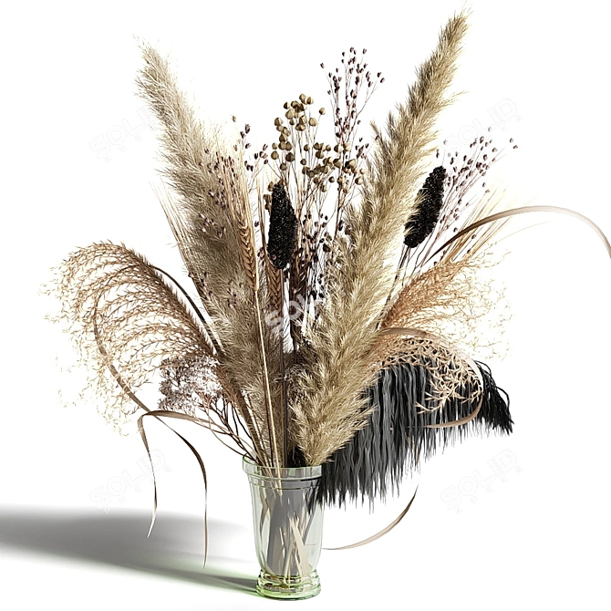 Eternal Beauty: Dried Bouquet with Black Feather 3D model image 2