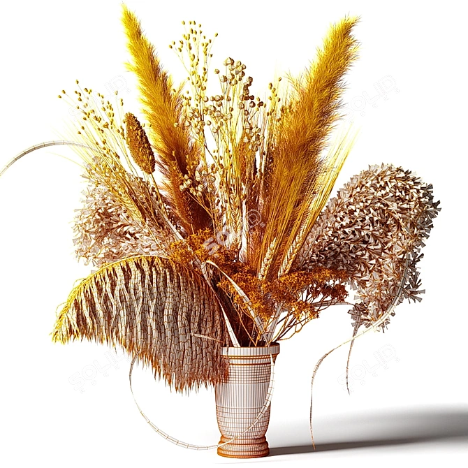 Eternal Beauty: Dried Bouquet with Black Feather 3D model image 3