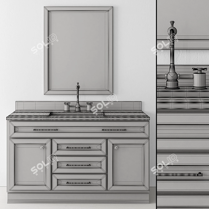 Elegant Wood & Marble Bathroom Set 3D model image 4