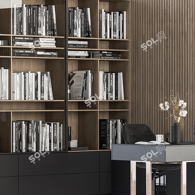 Modern Office L Type with Library 3D model image 4