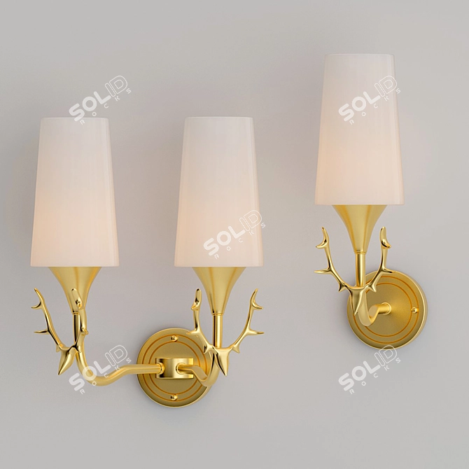 Elegant Brass Glass Wall Lamp 3D model image 2