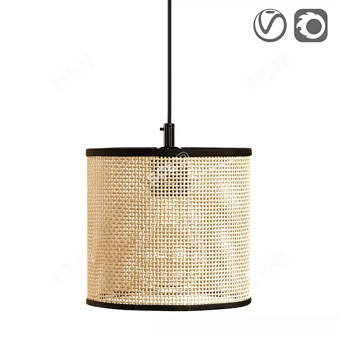 Natural Wicker Rattan Lampshade 3D model image 1