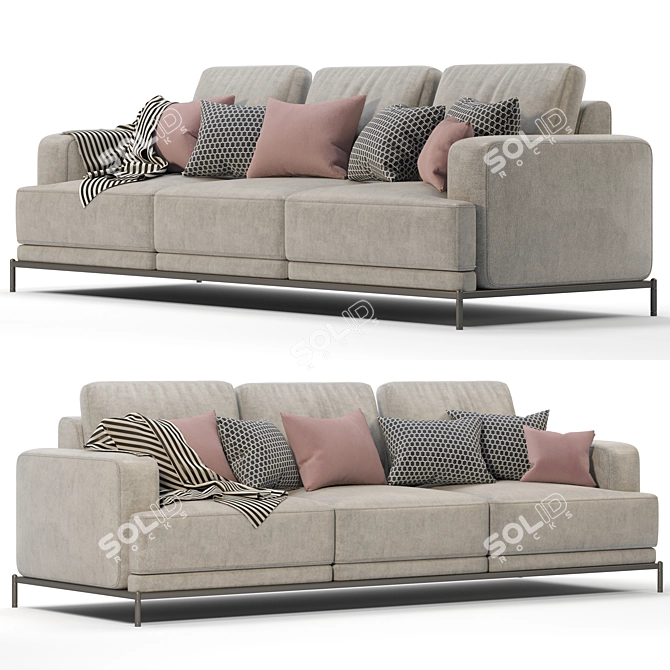 Modern Comfort Three-Seater Sofa 3D model image 1