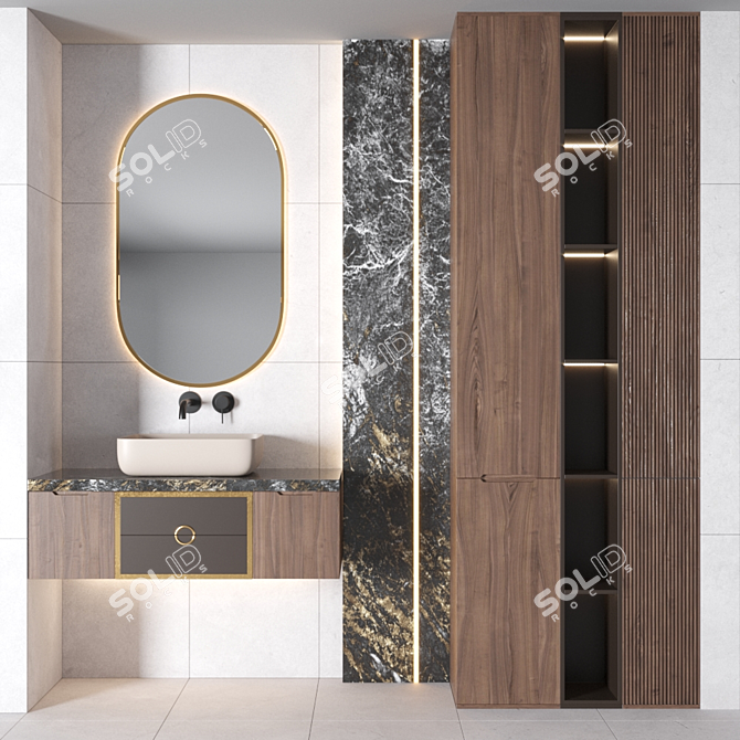 RPM-02 Bathroom Set: Sink, Mirror, Wardrobe, Shelf, Tile 3D model image 1