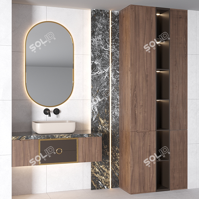 RPM-02 Bathroom Set: Sink, Mirror, Wardrobe, Shelf, Tile 3D model image 2