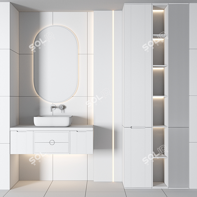 RPM-02 Bathroom Set: Sink, Mirror, Wardrobe, Shelf, Tile 3D model image 4