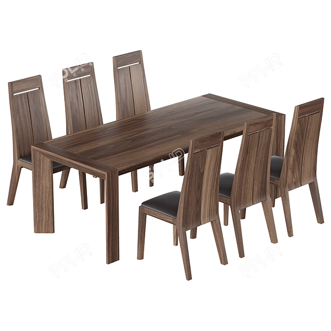 Vietnam Walnut Dining Set: Table + Chairs 3D model image 1