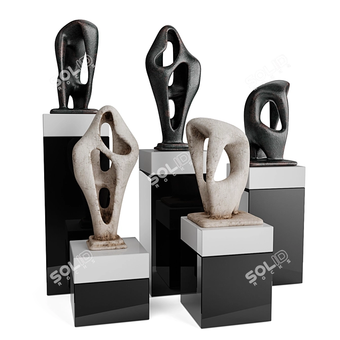 Abstract Sculptures Pedestal: Black & White 3D model image 1