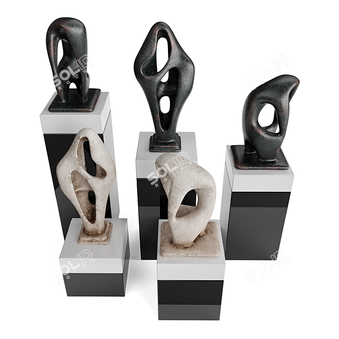 Abstract Sculptures Pedestal: Black & White 3D model image 2