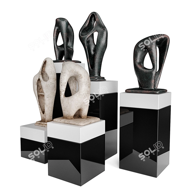 Abstract Sculptures Pedestal: Black & White 3D model image 3