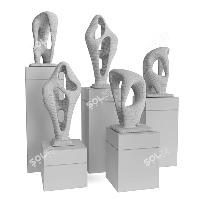 Abstract Sculptures Pedestal: Black & White 3D model image 5