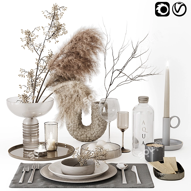 Elegant Decor Set: Plates, Cutlery, Candles 3D model image 1