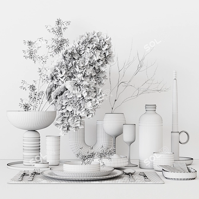 Elegant Decor Set: Plates, Cutlery, Candles 3D model image 5