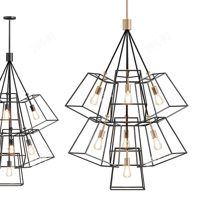 Elegant Fulton Chandelier in Aged Zinc 3D model image 1