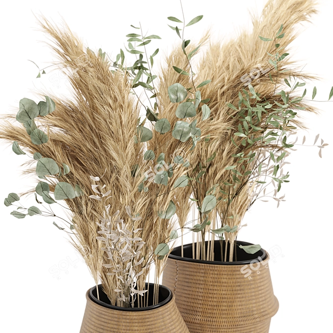 Pampas Bliss: 20 Dry Plants in Wicker Basket 3D model image 2